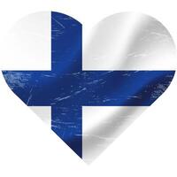 Finland flag in heart shape grunge vintage. Finnish flag heart. Vector flag, symbol.