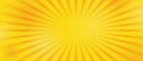 Halftone Pop Art Style Starburst Pattern Cartoon Background Yellow light effect. Vintage tone. Vector illustration. wow gradient design banner
