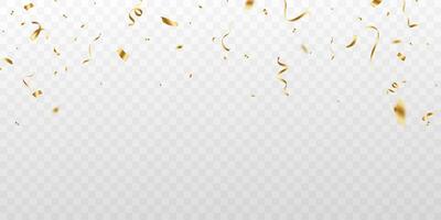 Golden confetti and zigzag ribbon falling from above streamer, tinsel vector