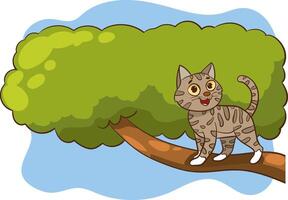 vector illustration of cat climbing a tree