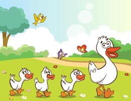vector illustration of mother duck and baby ducks