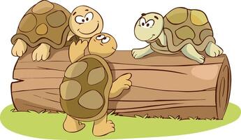 Vector Illustration of Turtle Family in the Garden