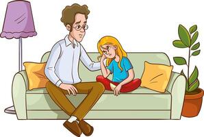 Father and Mother Comfort Children.Sad Son and Daughter Crying and Feeling Sad.Vector Illustration vector