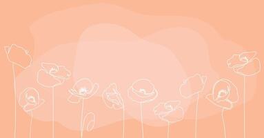 Simple peach fuzz background with white poppies. Floral abstract background. Simple spring banner with text place vector