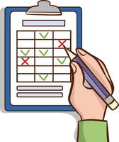 Hands holding clipboard with pen.Pen in hand. Check list clipboard in hand vector