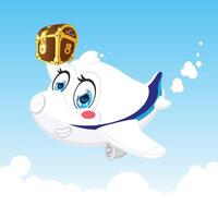 Friendly airplane character in the sky vector