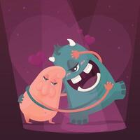 The in love cute cartoon monsters vector