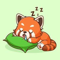 Cute red panda sleeping with pillow cartoon vector icon illustration. animal nature icon concept isolated vector flat cartoon style