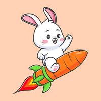 Cute rabbit riding wortel rocket cartoon vector icon illustration animal transportation isolated