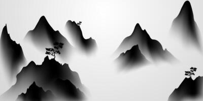 Modern design vector illustration of beautiful Chinese ink landscape painting.