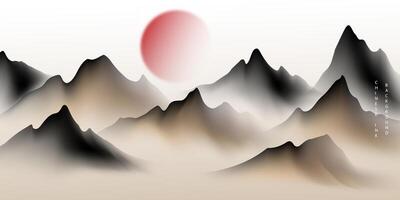 Modern design vector illustration of beautiful Chinese ink landscape painting.