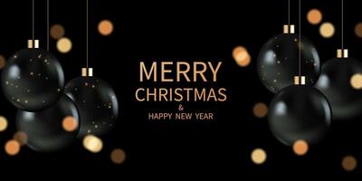 christmas background Christmas ornaments, balls, golden glitter confetti, realistic 3D design. Vector illustration