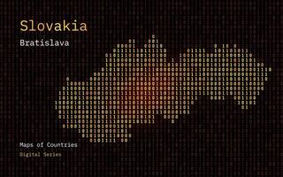 Slovakia Map Shown in Binary Code Pattern. Matrix numbers, zero, one. World Countries Vector Maps. Digital Series