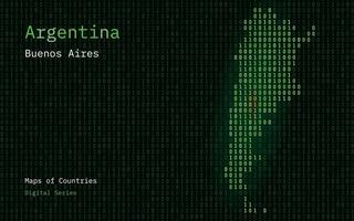 Argentina Map Shown in Binary Code Pattern. TSMC. Matrix numbers, zero, one. World Countries Vector Maps. Digital Series