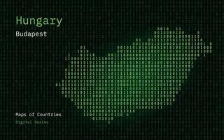 Hungary Map Shown in Binary Code Pattern. Matrix numbers, zero, one. World Countries Vector Maps. Digital Series