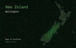 New Zeland Map Shown in Binary Code Pattern. Matrix numbers, zero, one. World Countries Vector Maps. Digital Series