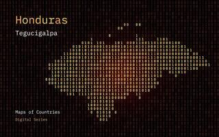 Honduras Map Shown in Binary Code Pattern. Matrix numbers, zero, one. World Countries Vector Maps. Digital Series