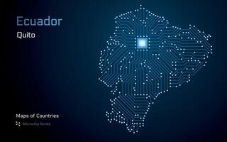 Ecuador Map with a capital of Quito Shown in a Microchip Pattern with processor. E-government. World Countries vector maps. Microchip Series