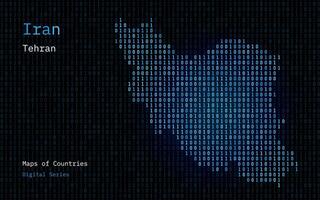 Iran Map Shown in Binary Code Pattern. Matrix numbers, zero, one. World Countries Vector Maps. Digital Series