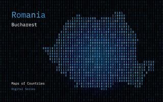 Romania Map Shown in Binary Code Pattern. Matrix numbers, zero, one. World Countries Vector Maps. Digital Series