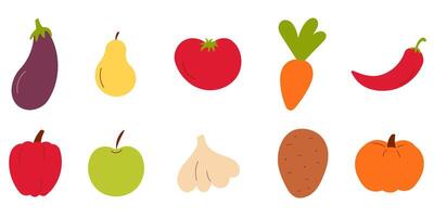 Set fruits egetables eco made by hand vector