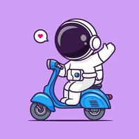 Cute Astronaut Waving Hand On Scooter Cartoon Vector Icon Illustration. Science Transportation Icon Concept Isolated Premium Vector. Flat Cartoon Style