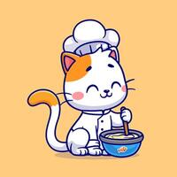 lindo gato chef cocinando dibujos animados vector icono ilustración. concepto de icono de comida animal vector premium aislado. estilo de dibujos animados plana