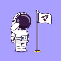 linda astronauta el respeto cohete bandera dibujos animados vector icono ilustración. Ciencias tecnología icono concepto aislado prima vector. plano dibujos animados estilo