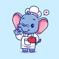 Cute Chef Elephant Cartoon Vector Icon Illustration. Animal Food Icon Concept Isolated Premium Vector. Flat Cartoon Style