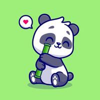Cute Panda With Bamboo Cartoon Vector Icon Illustration. Animal Nature Icon Concept Isolated Premium Vector. Flat Cartoon Style
