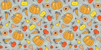 Pattern set of vegetables and fruits. Food, Vegetarianism. Diet food concept. Vector seamless pattern.