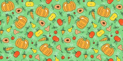 Pattern, vegetables and fruits. Food, Vegetarianism. Diet food concept. Vector seamless pattern.
