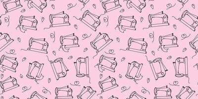 Handmade, hobby. Pattern. Sewing icon. Sewing machine. Drawing, sketch, doodle. Seamless background. vector