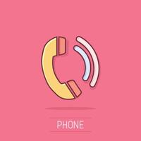 Phone icon in comic style. Telephone call cartoon vector illustration on isolated background. Mobile hotline splash effect business concept.