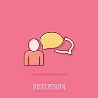 People with speech bubble icon in comic style. Chat cartoon vector illustration on isolated background. Speaker dialog splash effect business concept.