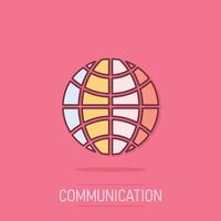 Earth planet icon in comic style. Globe geographic cartoon vector illustration on isolated background. Global communication splash effect business concept.