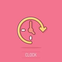 reloj icono en cómic estilo. reloj dibujos animados vector ilustración en aislado antecedentes. Temporizador chapoteo efecto negocio concepto.