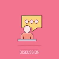 People with speech bubble icon in comic style. Chat cartoon vector illustration on isolated background. Speaker dialog splash effect business concept.