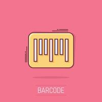 Barcode icon in comic style. Product distribution cartoon vector illustration on isolated background. Bar code splash effect business concept.