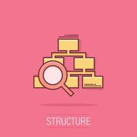 Hierarchy diagram icon in comic style. Structure search cartoon vector illustration on isolated background. Organization workflow splash effect business concept.