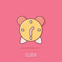 reloj icono en cómic estilo. reloj dibujos animados vector ilustración en aislado antecedentes. Temporizador chapoteo efecto negocio concepto.