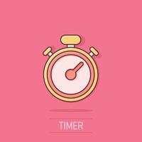 Clock icon in comic style. Watch cartoon vector illustration on isolated background. Timer splash effect business concept.