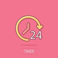 Clock icon in comic style. Watch cartoon vector illustration on isolated background. Timer splash effect business concept.