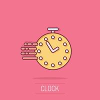 Clock icon in comic style. Watch cartoon vector illustration on isolated background. Timer splash effect business concept.