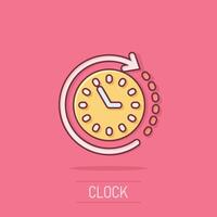 Clock icon in comic style. Watch cartoon vector illustration on isolated background. Timer splash effect business concept.