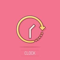 reloj icono en cómic estilo. reloj dibujos animados vector ilustración en aislado antecedentes. Temporizador chapoteo efecto negocio concepto.