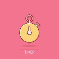 Clock icon in comic style. Watch cartoon vector illustration on isolated background. Timer splash effect business concept.