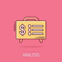 Financial presentation icon in comic style. Money analysis cartoon vector illustration on isolated background. Marketing chart splash effect business concept.