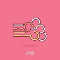 Wind icon in comic style. Air cartoon vector illustration on isolated background. Breeze splash effect business concept.