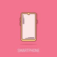Smartphone blank screen icon in comic style. Mobile phone cartoon vector